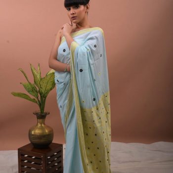 COTTON HANDWOVEN LIGHT BLUE SAREE